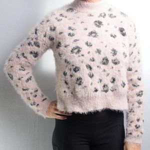 Candie's Sweater Pink Black Leopard Size Eye Lash Cropped Women's XS